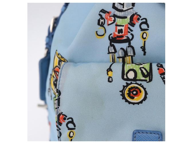 Mochila PRADA Nylon Azul Claro Plata Auth 200461 - vista 2
