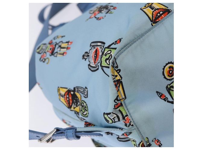 Mochila PRADA Nylon Azul Claro Plata Auth 200461 - vista 23