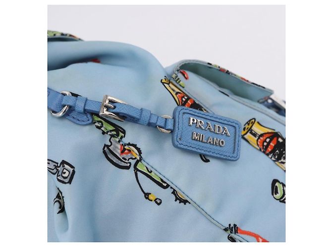 Mochila PRADA Nylon Azul Claro Plata Auth 200461 - vista 25