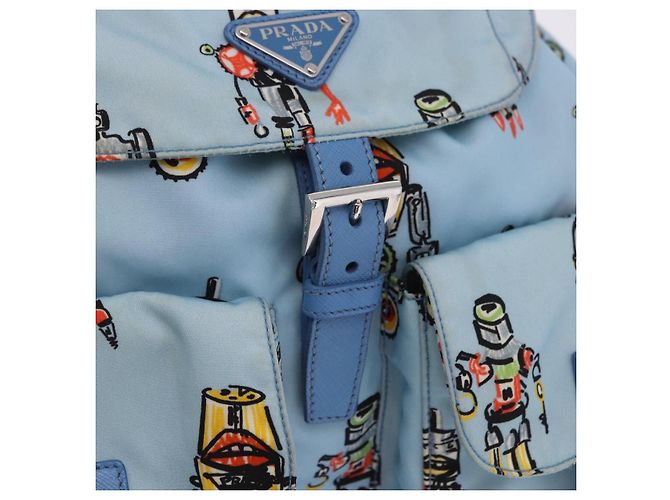 Mochila PRADA Nylon Azul Claro Plata Auth 200461 - vista 26