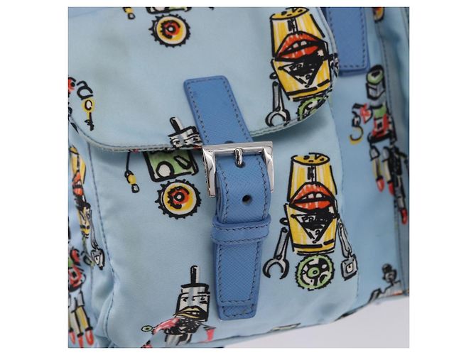 Mochila PRADA Nylon Azul Claro Plata Auth 200461 - vista 28