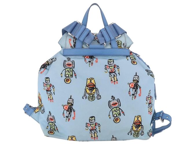 Mochila PRADA Nylon Azul Claro Plata Auth 200461 - vista 4