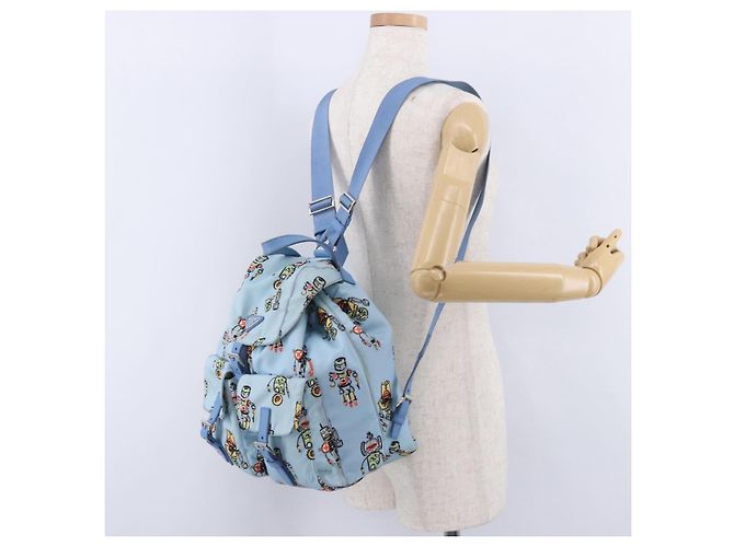 Mochila PRADA Nylon Azul Claro Plata Auth 200461 - vista 40