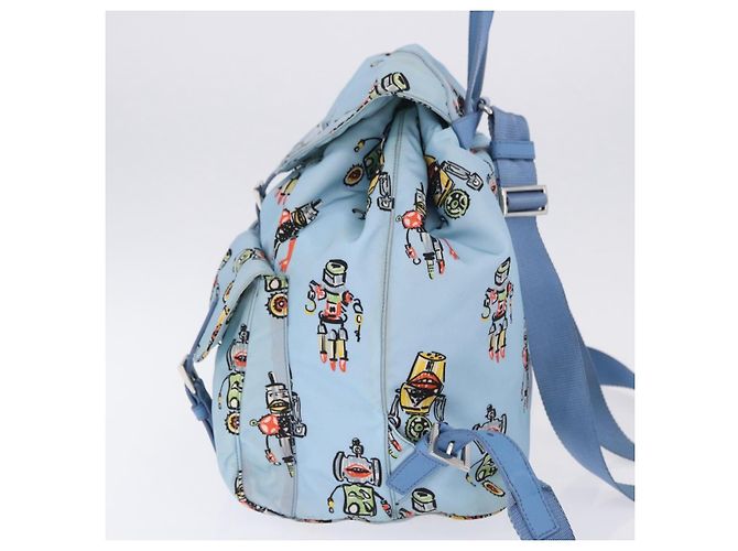 Mochila PRADA Nylon Azul Claro Plata Auth 200461 - vista 5