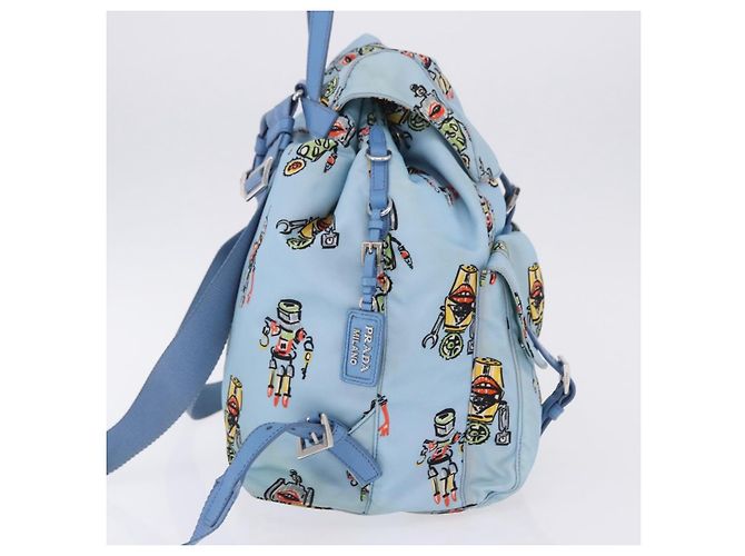 Mochila PRADA Nylon Azul Claro Plata Auth 200461 - vista 6