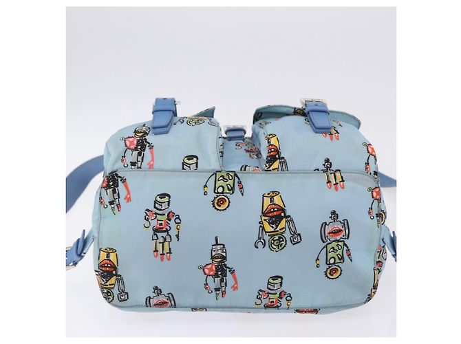 Mochila PRADA Nylon Azul Claro Plata Auth 200461 - vista 7
