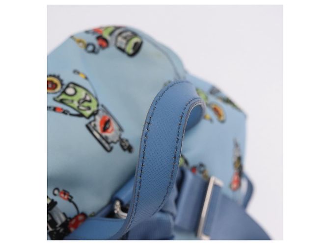Mochila PRADA Nylon Azul Claro Plata Auth 200461 - vista 8
