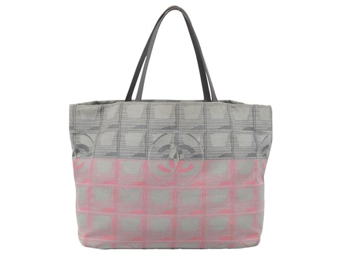 CHANEL New Travel Line Tote Bag aus Canvas Grau Silber CC Auth bs37392A Braun - Ansicht 13