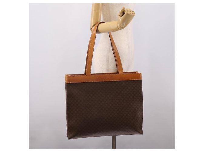 Céline Borsa Tote CELINE Macadam Canvas PVC Pelle Brown Gold Auth ep16157 Marrone D'oro - vista 23