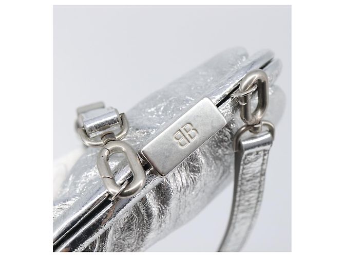 BALENCIAGA Cloudcoin Shoulder Pouch in pelle argento 618915 Auth 205922V - vista 10