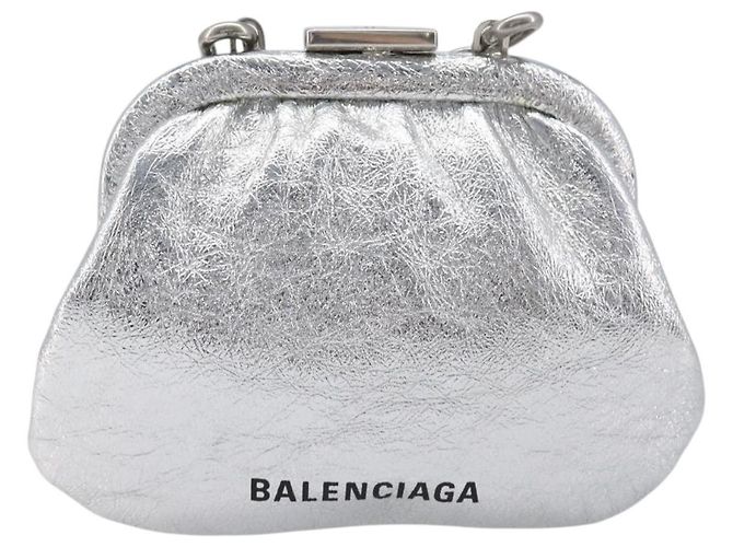 BALENCIAGA Cloudcoin Shoulder Pouch in pelle argento 618915 Auth 205922V - vista 13