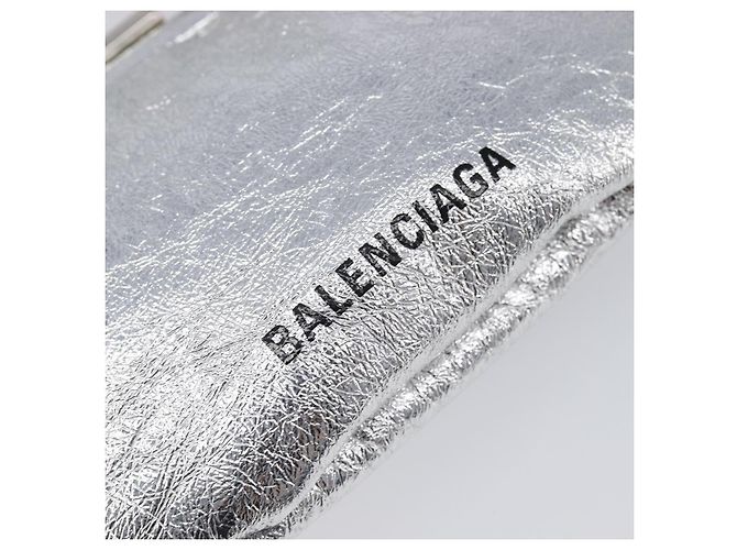 BALENCIAGA Cloudcoin Shoulder Pouch in pelle argento 618915 Auth 205922V - vista 18