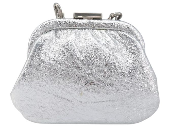 BALENCIAGA Cloudcoin Shoulder Pouch in pelle argento 618915 Auth 205922V - vista 2