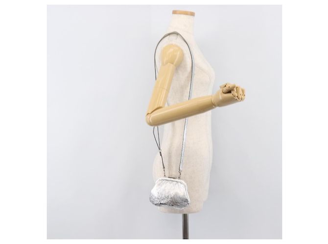 BALENCIAGA Cloudcoin Shoulder Pouch in pelle argento 618915 Auth 205922V - vista 23