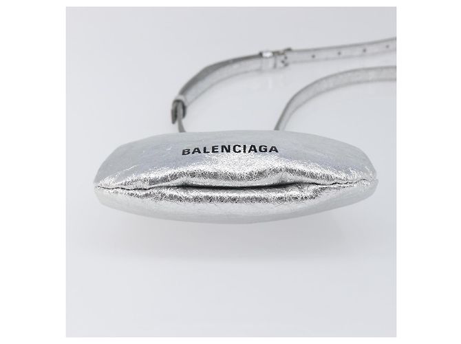 BALENCIAGA Cloudcoin Shoulder Pouch in pelle argento 618915 Auth 205922V - vista 5