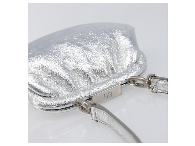 BALENCIAGA Cloudcoin Shoulder Pouch in pelle argento 618915 Auth 205922V - vista 6