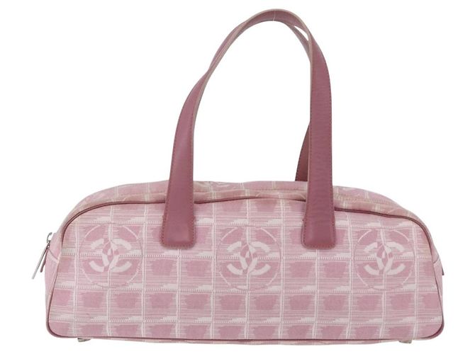 Borsa a mano CHANEL New Travel Line Nylon Rosa Argento CC Auth bs37194 - vista 13