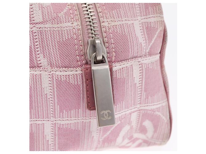 Borsa a mano CHANEL New Travel Line Nylon Rosa Argento CC Auth bs37194 - vista 19