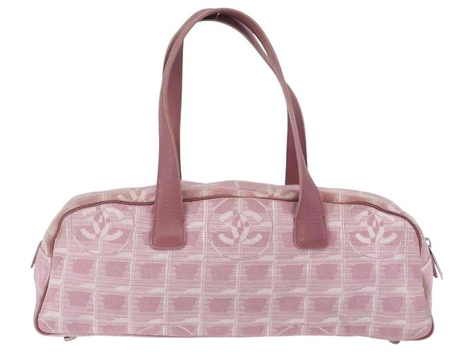 Borsa a mano CHANEL New Travel Line Nylon Rosa Argento CC Auth bs37194 - vista 2
