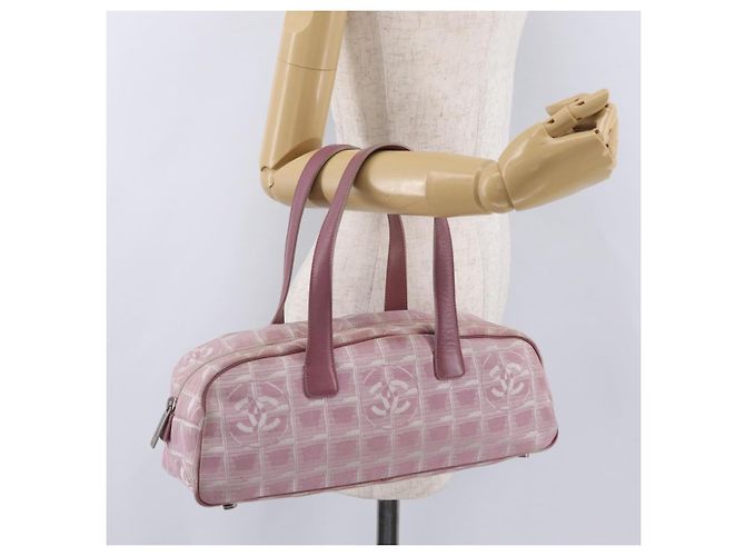 Borsa a mano CHANEL New Travel Line Nylon Rosa Argento CC Auth bs37194 - vista 26