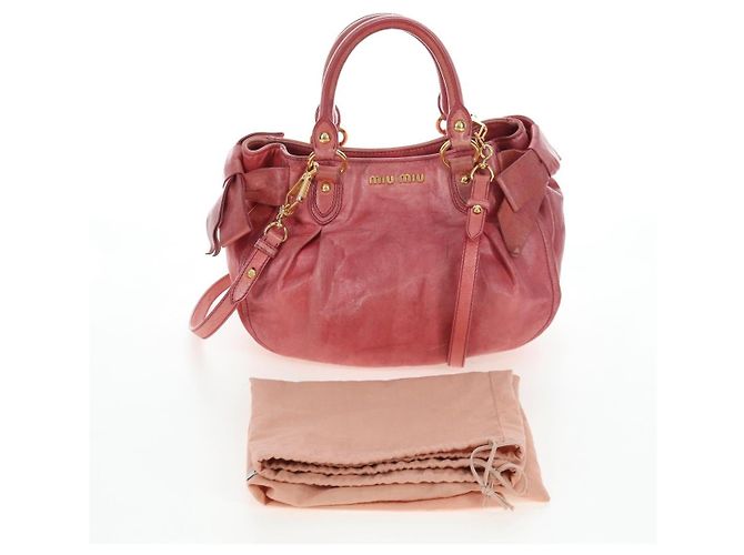 Borsa a mano Miu Miu con fiocco laterale in pelle 2way Pink Gold Auth am12586V Rosa D'oro - vista 12