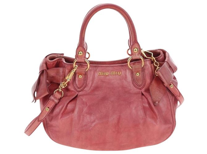 Borsa a mano Miu Miu con fiocco laterale in pelle 2way Pink Gold Auth am12586V Rosa D'oro - vista 13