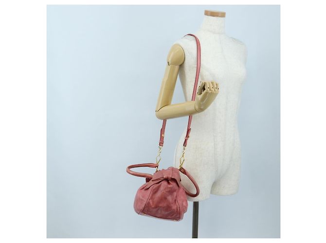 Borsa a mano Miu Miu con fiocco laterale in pelle 2way Pink Gold Auth am12586V Rosa D'oro - vista 31