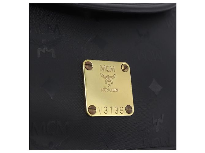 Borsa a Tracolla MCM Vicetos PVC Pelle Nero Tono Oro Auth 203593 - vista 12