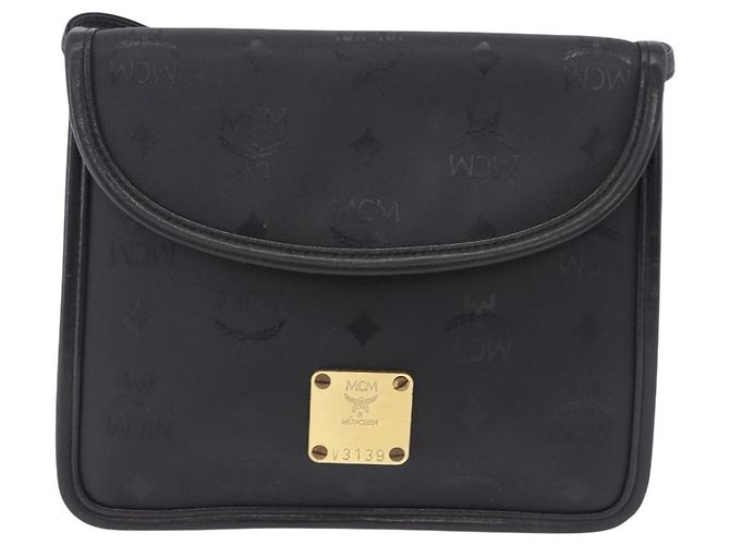 Borsa a Tracolla MCM Vicetos PVC Pelle Nero Tono Oro Auth 203593 - vista 13