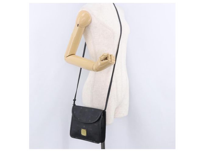 Borsa a Tracolla MCM Vicetos PVC Pelle Nero Tono Oro Auth 203593 - vista 27