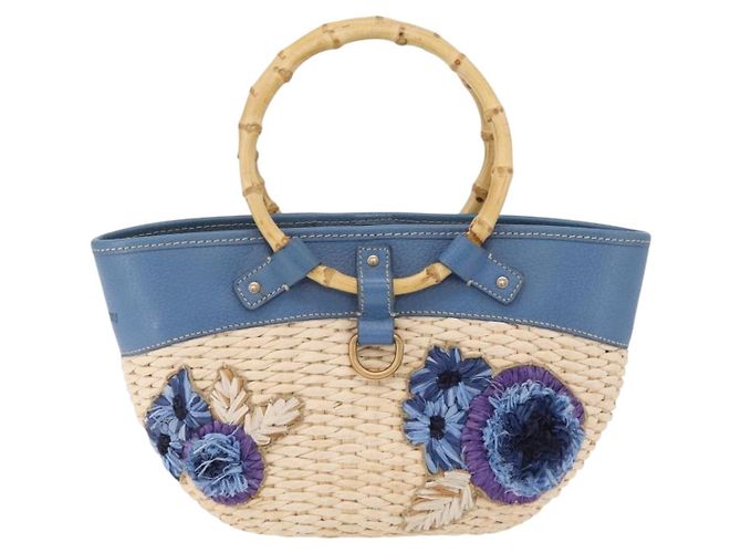 Miu Miu Hand Bag Raffia Beige Gold Auth 206081V Golden - view 13