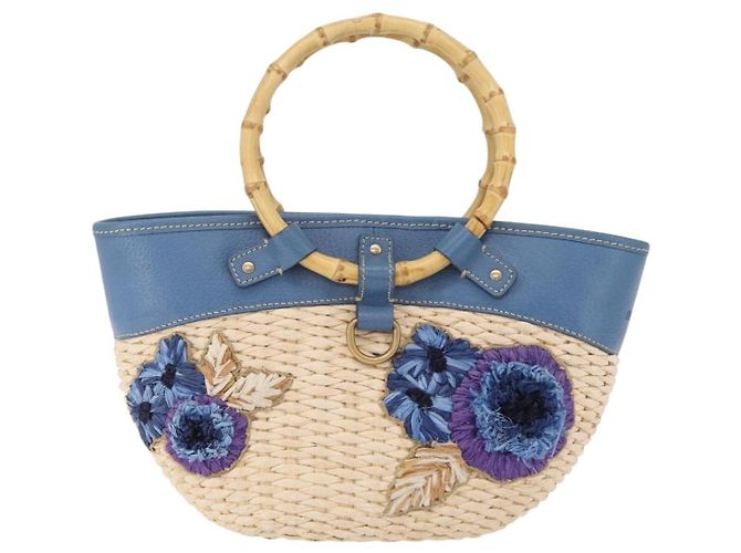 Miu Miu Hand Bag Raffia Beige Gold Auth 206081V Golden - view 2
