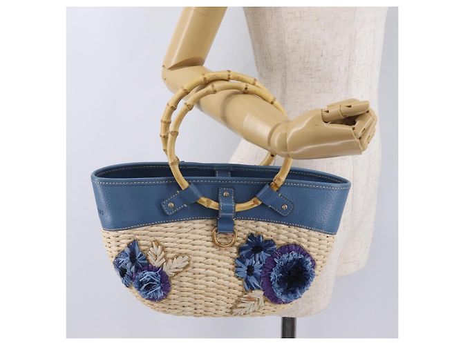 Miu Miu Hand Bag Raffia Beige Gold Auth 206081V Golden - view 25