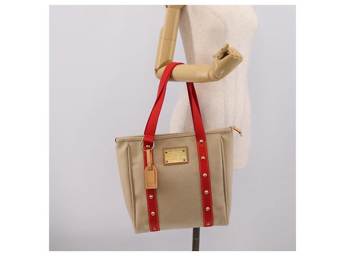 LOUIS VUITTON Antigua Cabas MM Tote Bag Canvas Beige Red M40035 LV Auth ep16163V Rot - Ansicht 22