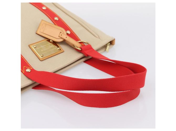 LOUIS VUITTON Antigua Cabas MM Tote Bag Canvas Beige Red M40035 LV Auth ep16163V Rot - Ansicht 7