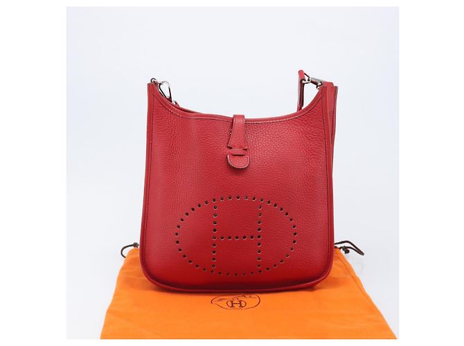 Hermès Borsa a tracolla HERMES Evelyn 2 PM Taurillon Clemence Red Silver Auth 203233V Argento Rosso - vista 12
