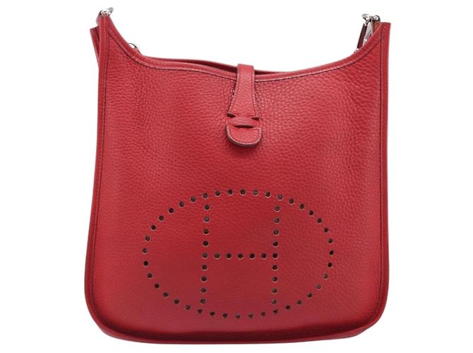 Hermès Borsa a tracolla HERMES Evelyn 2 PM Taurillon Clemence Red Silver Auth 203233V Argento Rosso - vista 13