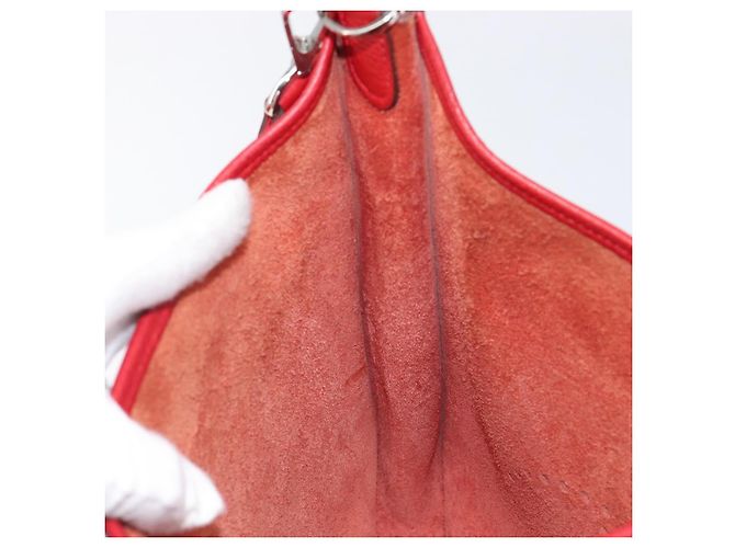Hermès Borsa a tracolla HERMES Evelyn 2 PM Taurillon Clemence Red Silver Auth 203233V Argento Rosso - vista 21