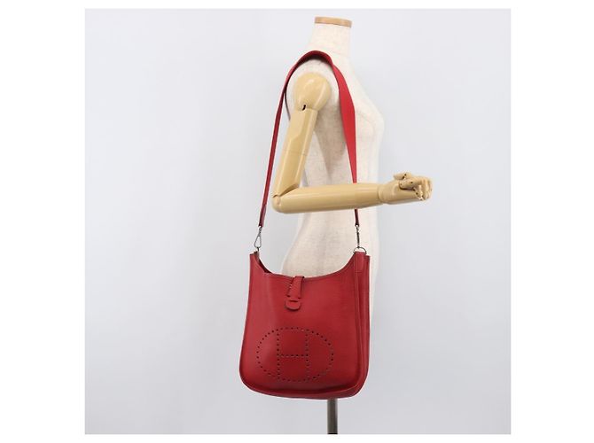 Hermès Borsa a tracolla HERMES Evelyn 2 PM Taurillon Clemence Red Silver Auth 203233V Argento Rosso - vista 24