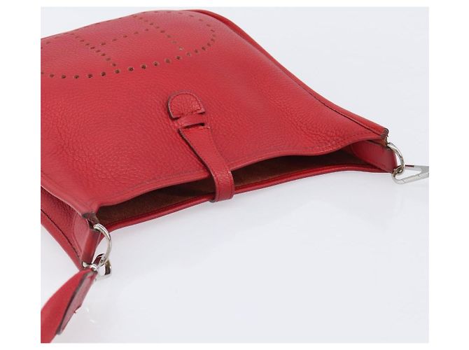 Hermès Borsa a tracolla HERMES Evelyn 2 PM Taurillon Clemence Red Silver Auth 203233V Argento Rosso - vista 6