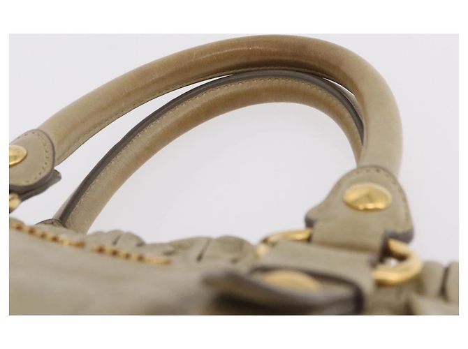Bolsa de mão Miu Miu em couro bege e dourado Auth 206341A - vista 10