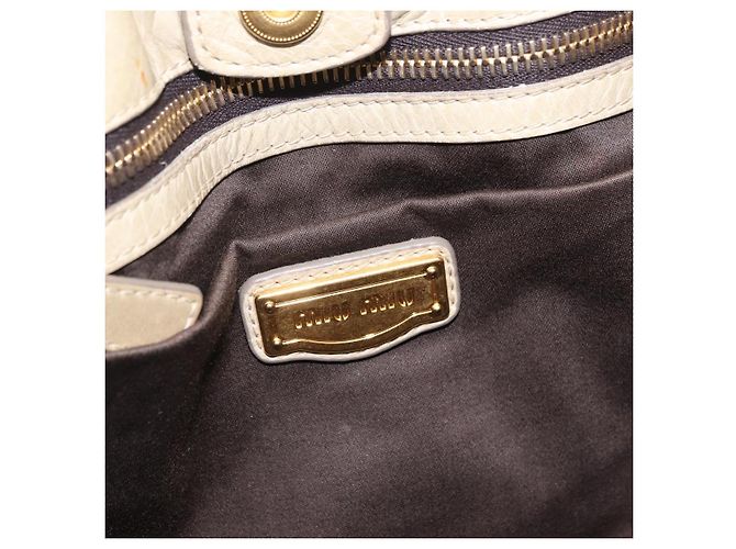Bolsa de mão Miu Miu em couro bege e dourado Auth 206341A - vista 20