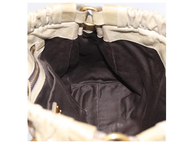 Bolsa de mão Miu Miu em couro bege e dourado Auth 206341A - vista 21