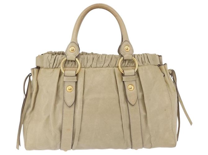 Bolsa de mão Miu Miu em couro bege e dourado Auth 206341A - vista 3