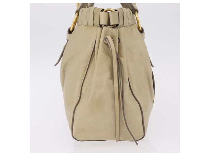 Bolsa de mão Miu Miu em couro bege e dourado Auth 206341A - vista 5