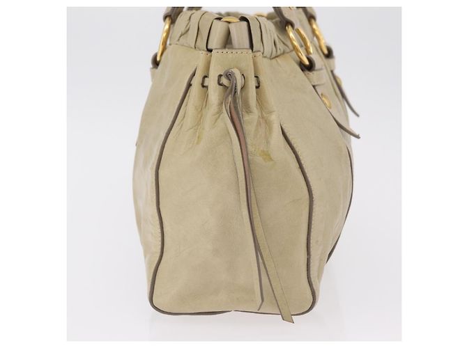 Bolsa de mão Miu Miu em couro bege e dourado Auth 206341A - vista 6