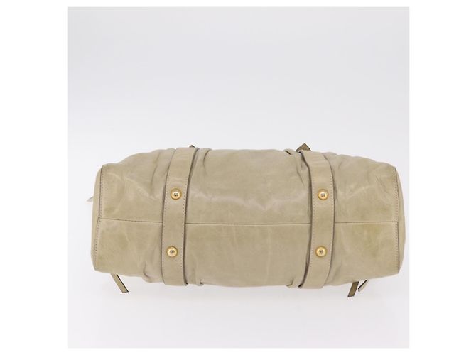 Bolsa de mão Miu Miu em couro bege e dourado Auth 206341A - vista 8