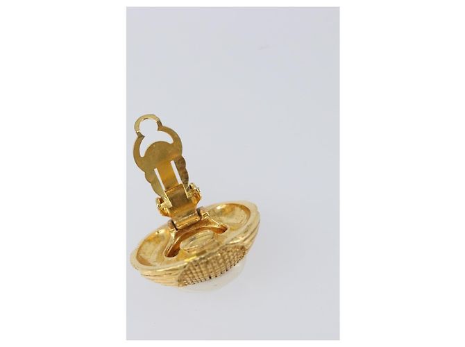 CHANEL Earring Metal Gold Tone White CC Auth bs37083 - view 4