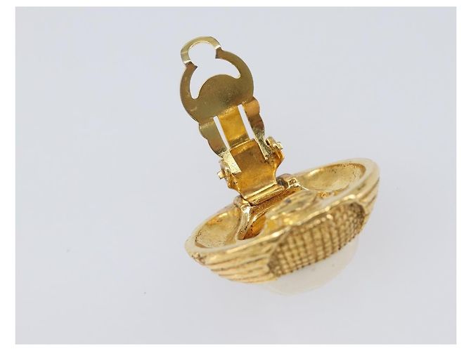 CHANEL Earring Metal Gold Tone White CC Auth bs37083 - view 6