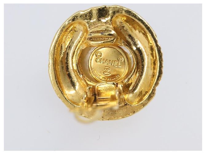 CHANEL Earring Metal Gold Tone White CC Auth bs37083 - view 7